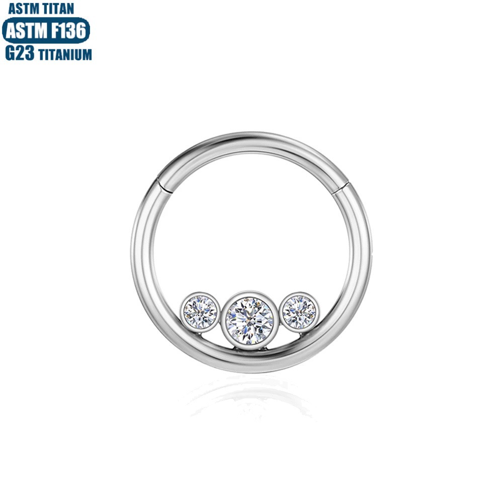 F136 Implant Grade Titanium Alloy Nasal Septum Ring with Zircon Earring Hinge Puncture Jewelry Cartilage Ring - Image 2