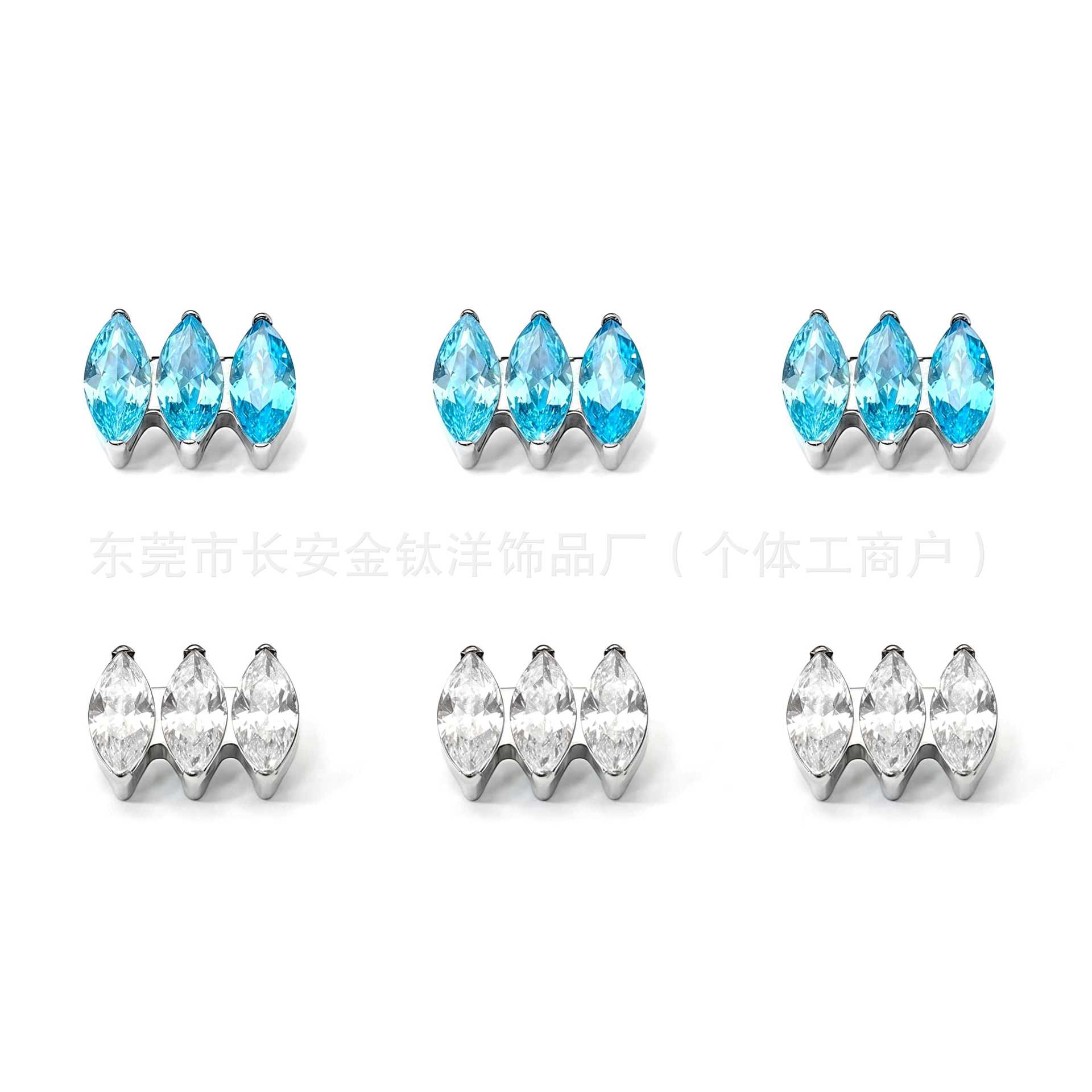 F136 Titanium Side-By-Side Marquise Earrings with Zirconia - Lip Studs, Nose Studs, Ear Bone Studs, G23 Titanium Alloy Piercing Jewelry - Image 5