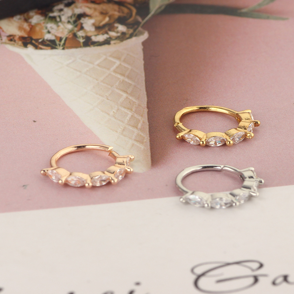 Zircon Punk Rose Gold Rhombus Nose Ring Ear Cartilage Daith Earring with Tree Pattern - Image 3