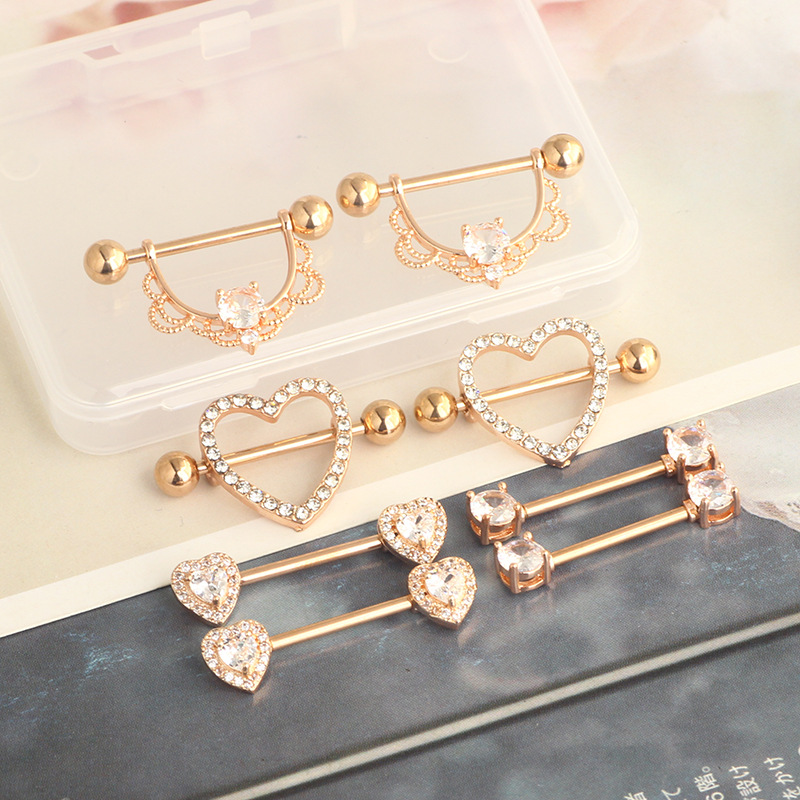 Nipple Ring Set Stainless Steel Star Body Piercing Jewelry Rose Gold - Image 4