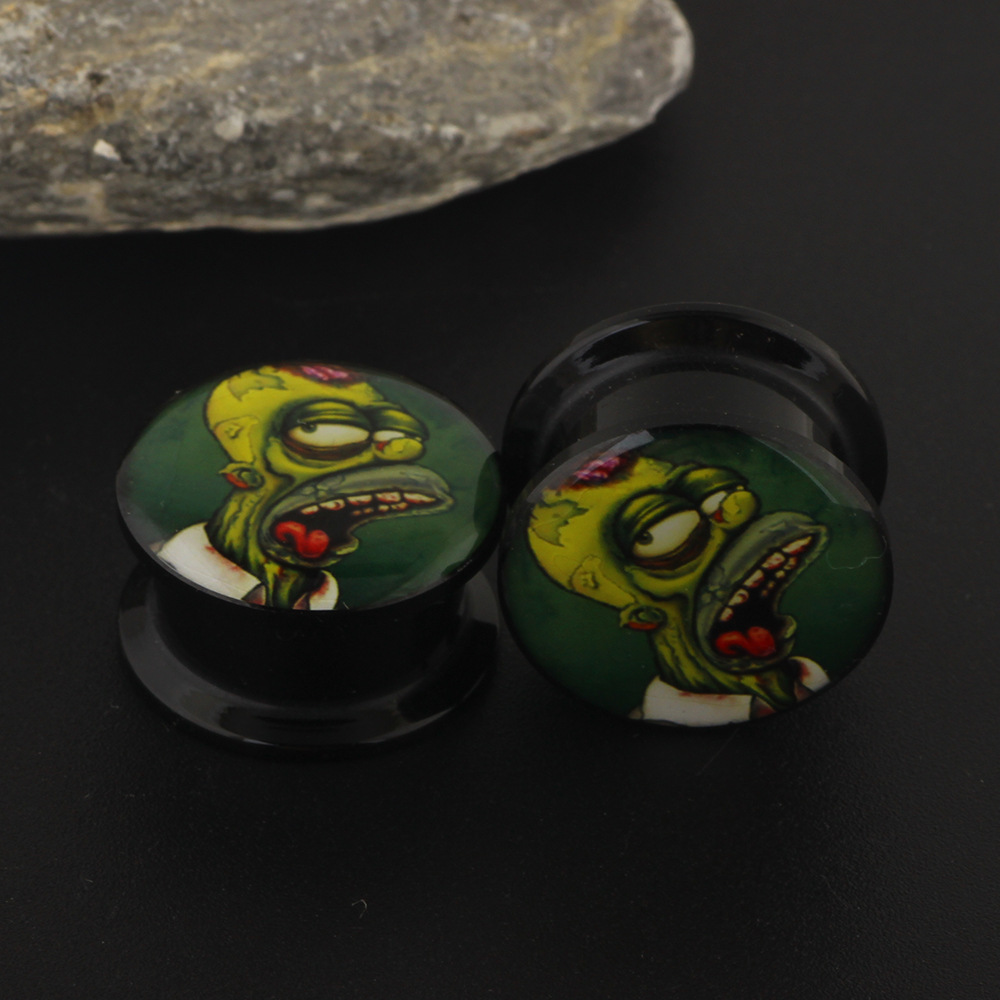 Green Ghost Head Ear Tunnel Plug 6mm-16mm Stainless Steel Ear Gauges Jewelry Auricle - Image 3