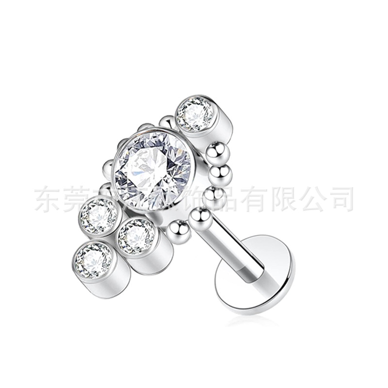 F136 Titanium Lip Labret Stud with Zircon Ball Screw-On Lip Ring - Image 5