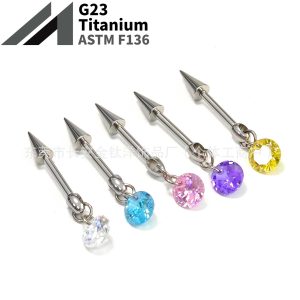 F136 Titanium Internal Thread Pointed Cone Round Pendant Ear Cartilage Stud Earring