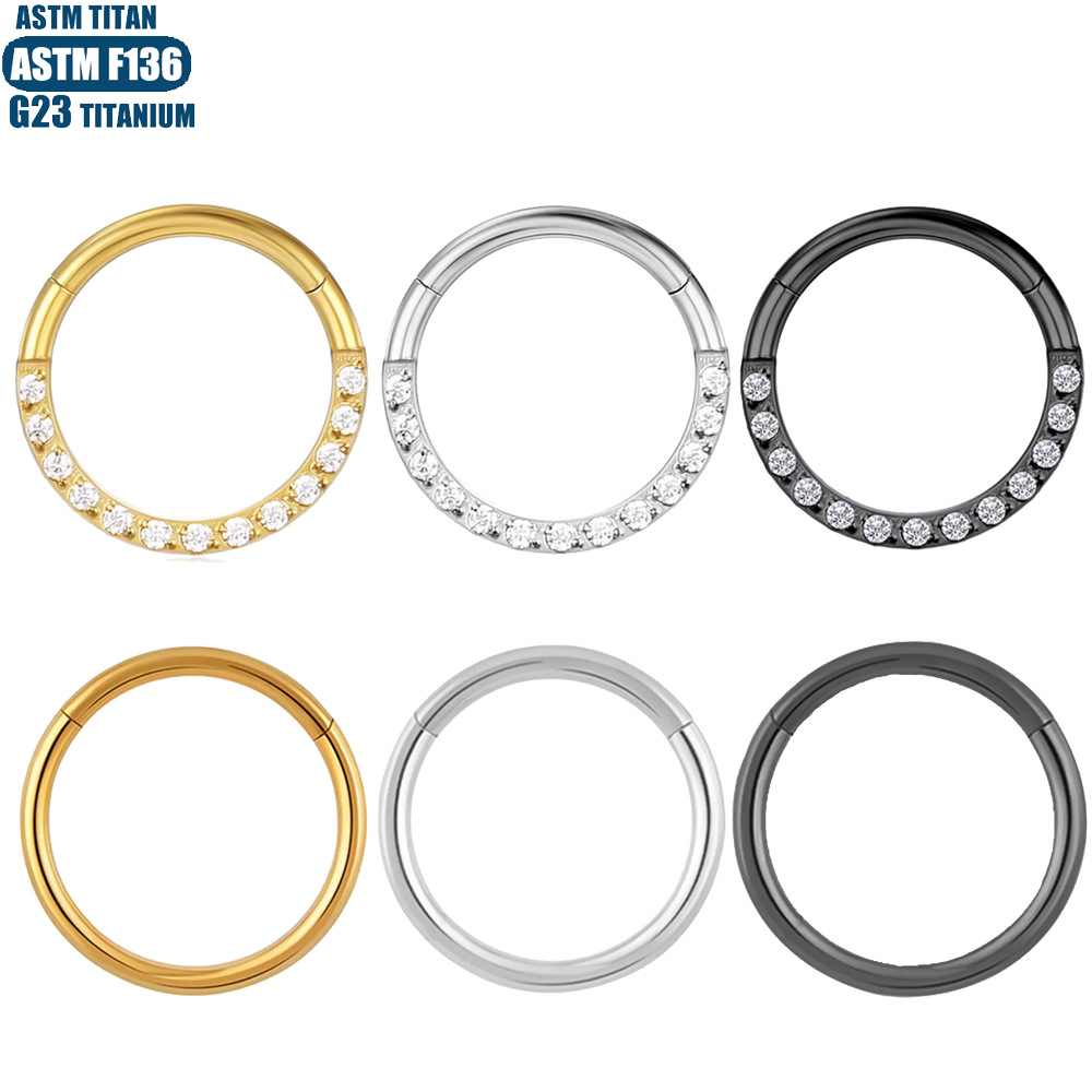 F136 Titanium Alloy Zircon Earrings CNC Seamless Ring Nose Ring Diaphragm Perforated Jewelry Ear Ring - Image 5