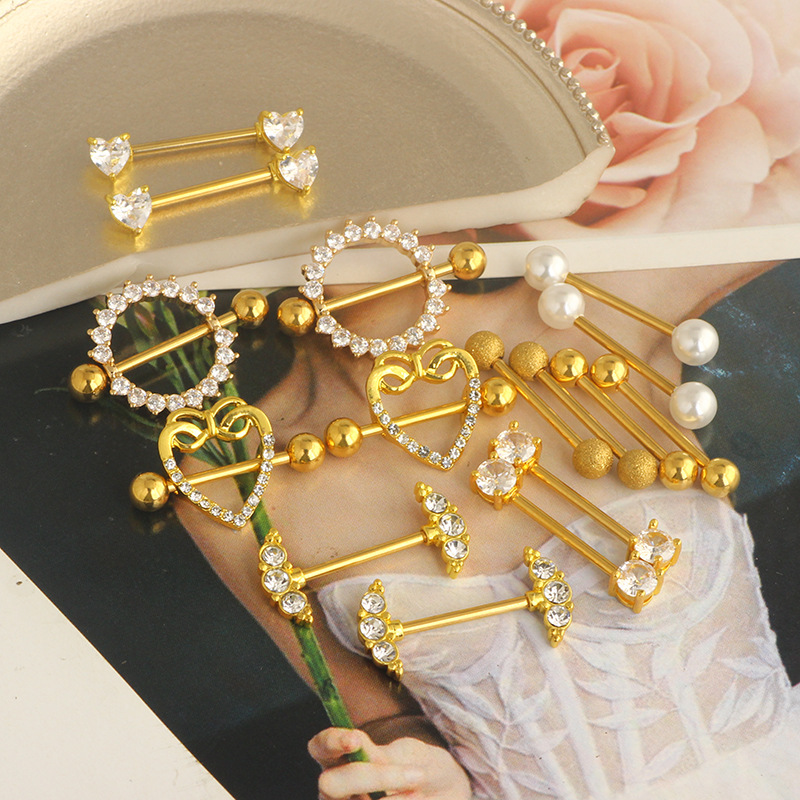8 Pairs Stainless Steel Zircon Breast Rings Set Diamond-Embedded Nipple Jewelry for Women - Image 4