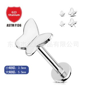 F136 Titanium Butterfly Ear Bone Nail Thread Ear Stud Body Piercing Jewelry
