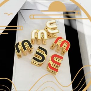 2024 New Colorful 'M' Letter Earrings Double-Sided Luxury Inlaid Zircon Sweet Versatile Popular Stud Earrings