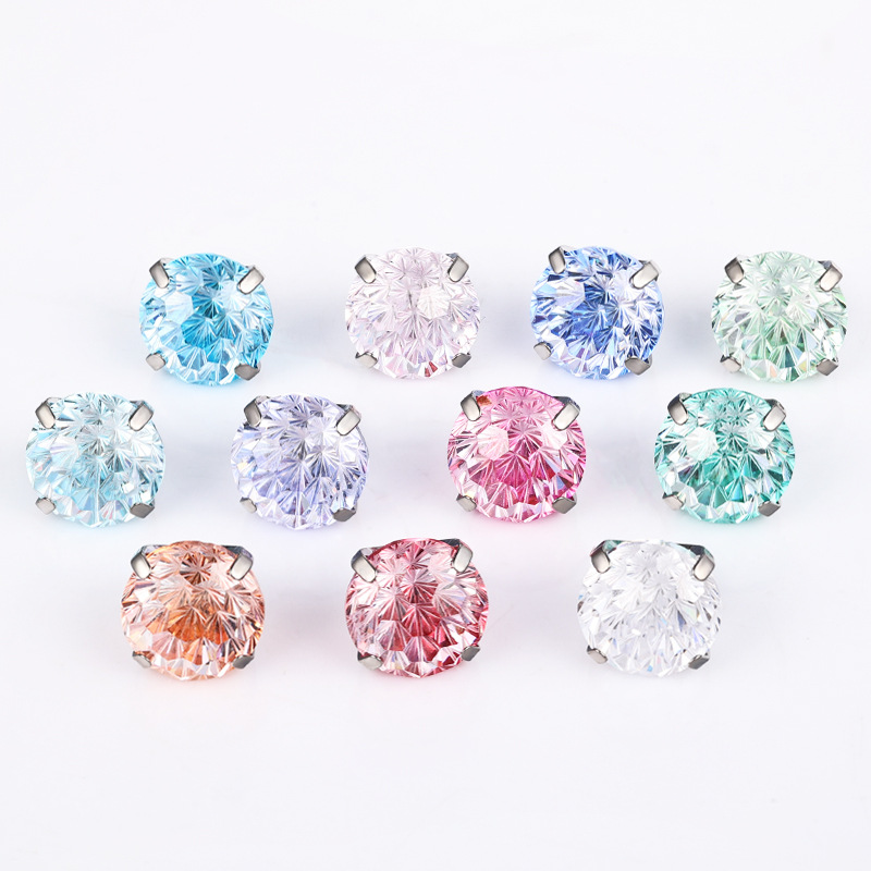 Zesen F136 Titanium Alloy Earring Bowl Bottom Gradient Fireworks Cut Round Bottom Heart Fireworks Zirconium G23 Titanium Earring Nail - Image 5