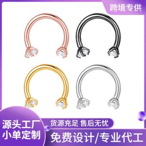 Amazon Classic Hot Sale Stainless Steel CZ Nose Ring Horseshoe Hoop 316L Steel C-Shaped BCR Nose Jewelry