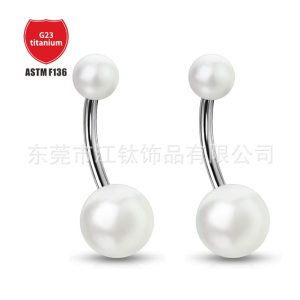 F136 Titanium Externally Threaded Navel Ring Double-Ended Pearl Body Piercing Jewelry Belly Button Nail