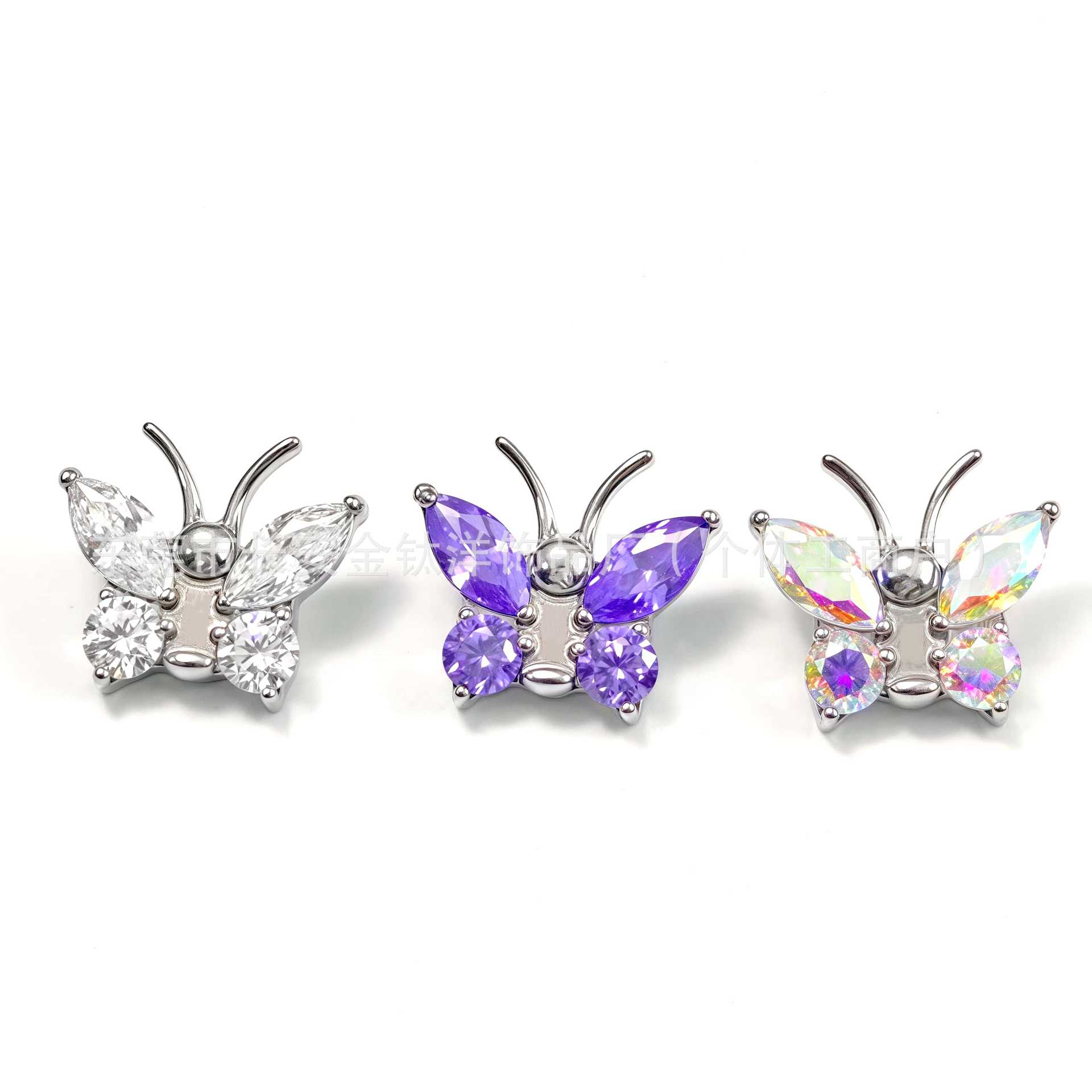 F136 Titanium Tentacle Butterfly Earrings with 5A Zircon - Flat Back Labret Stud for Ear Cartilage Helix Tragus Piercing - Image 3
