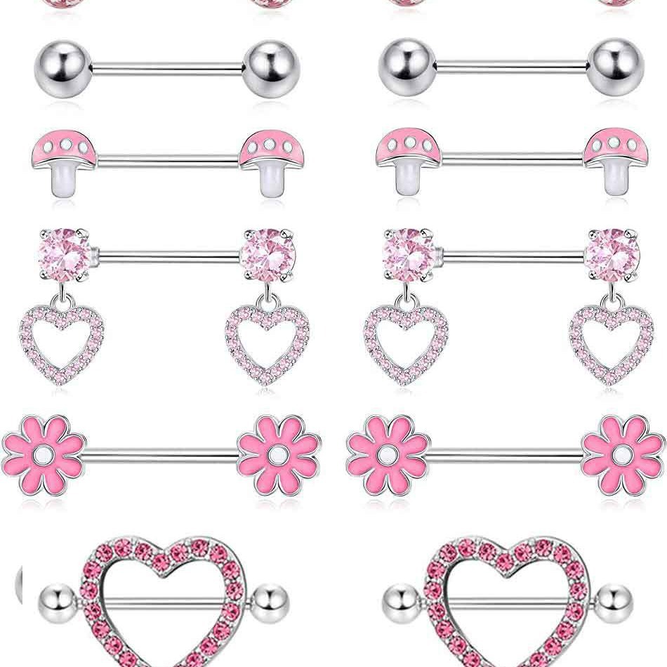 12-Piece Stainless Steel Dripping Chrysanthemum Nipple Ring Set with Zircon Nipple Nail - Body Piercing Jewelry - Image 4