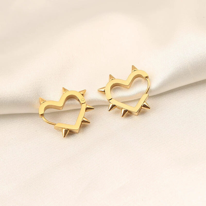 Hot Internet Spice Girls Titanium Steel Love Rivet Pointed Cone Peach Earrings Cyberpunk Ear Studs for Men Women - Image 3