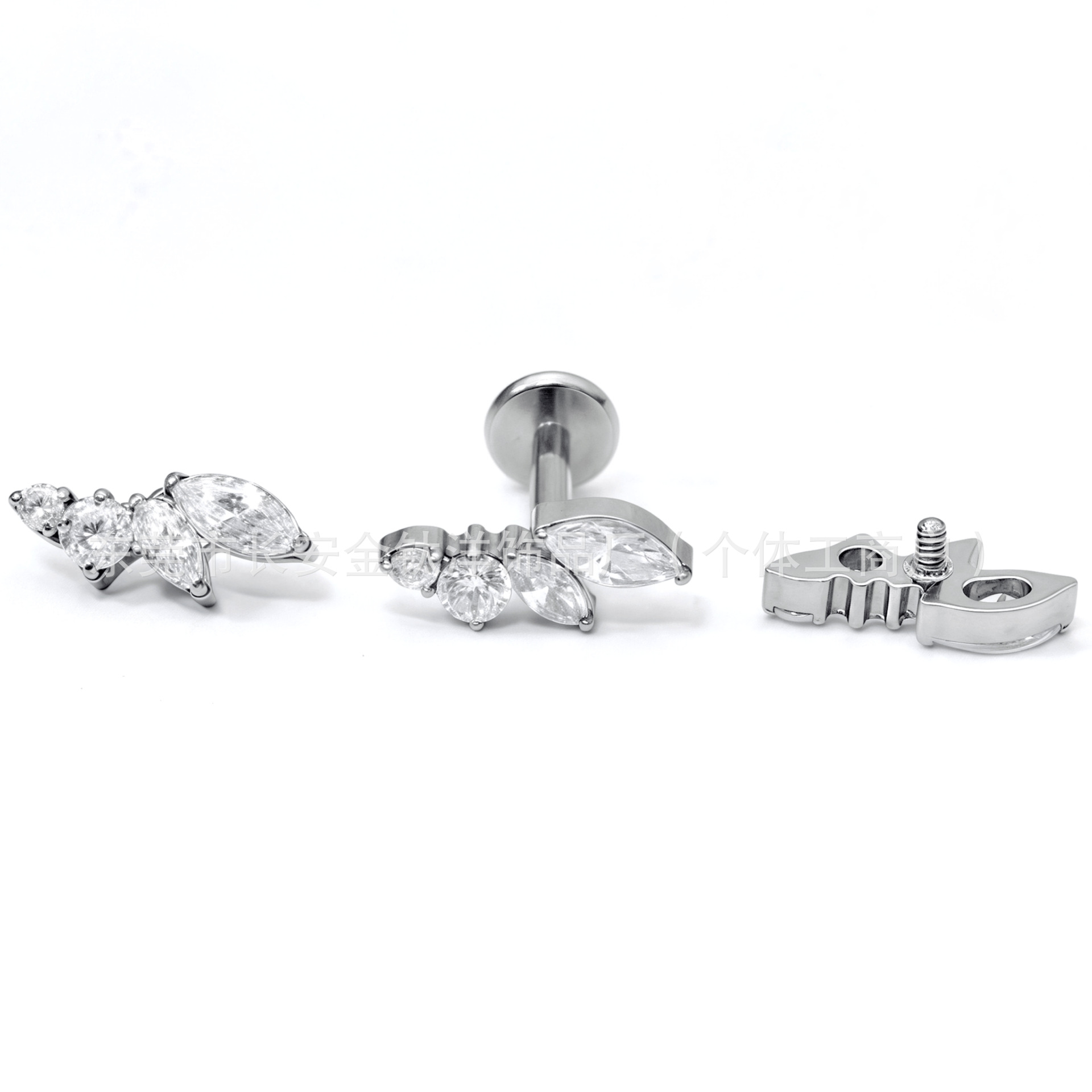 F136 Titanium Internally Threaded Beveled Edge Marquise Leaf Zircon Ear Cartilage Studs - Image 3