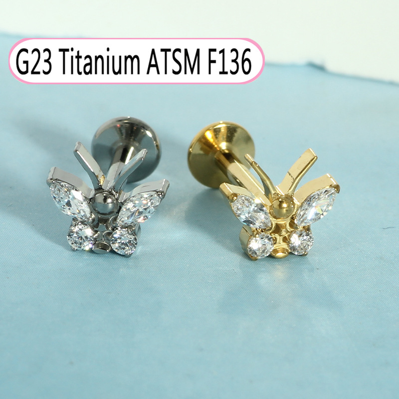 G23 Titanium Piercing Lip Stud Zircon 1.2mm 10mm Cochlear Ear Bone Nail Single Sale - Image 4