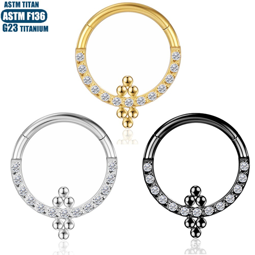 F136 Titanium Perforated Nose Ring with Inner Bead Cluster, Nasal Septum Jewelry, Seamless Zircon Earrings - Image 2