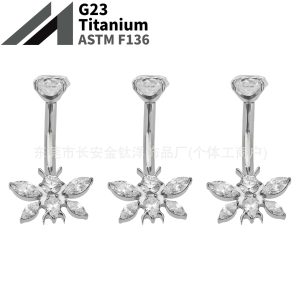 F136 Titanium Internal Thread Bee-Shaped Full Zircon Belly Button Ring G23 Titanium Alloy Body Piercing Jewelry