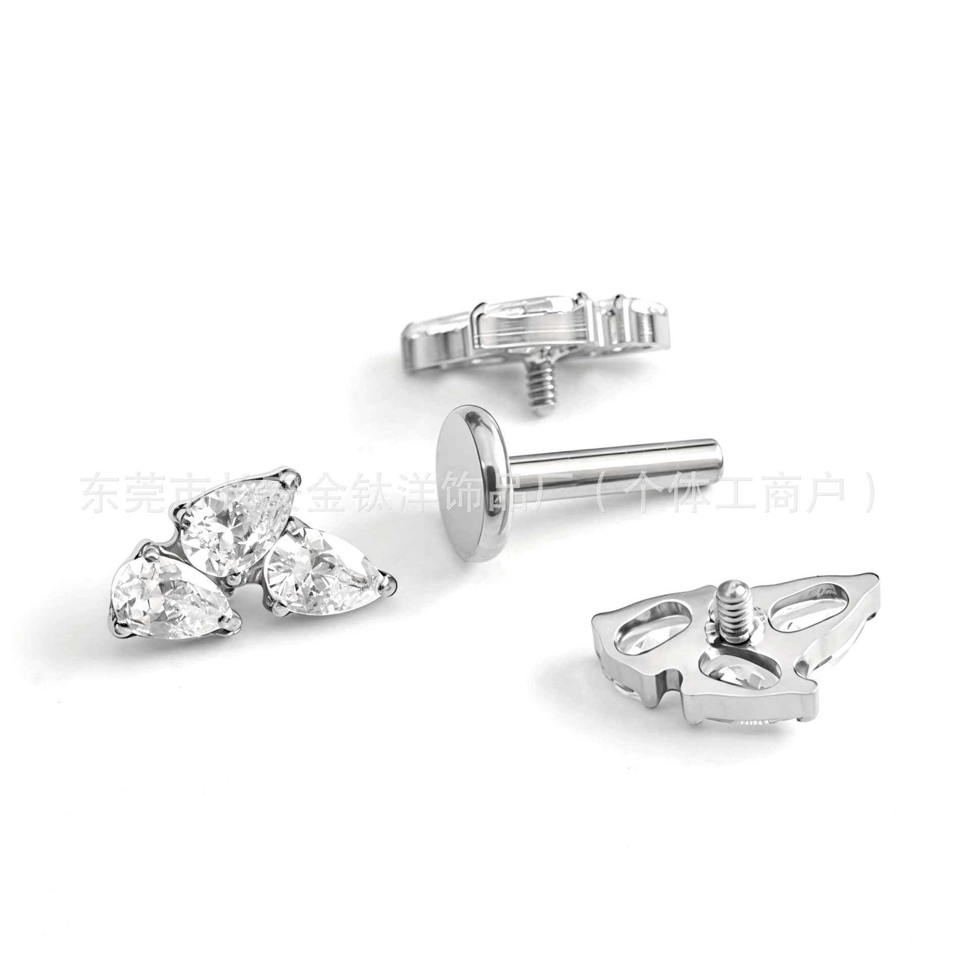 F136 Full Diamond Irregular Zircon Lip Stud, Ear Stud, Ear Bone Stud, G23 Titanium Alloy Body Piercing Jewelry - Image 2