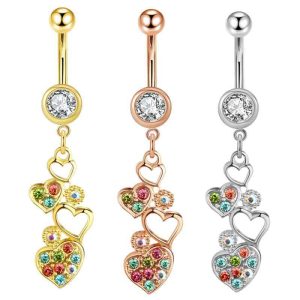 New Color Love Heart Navel Ring Stainless Steel Dangle Belly Button Piercing Jewelry Wholesale