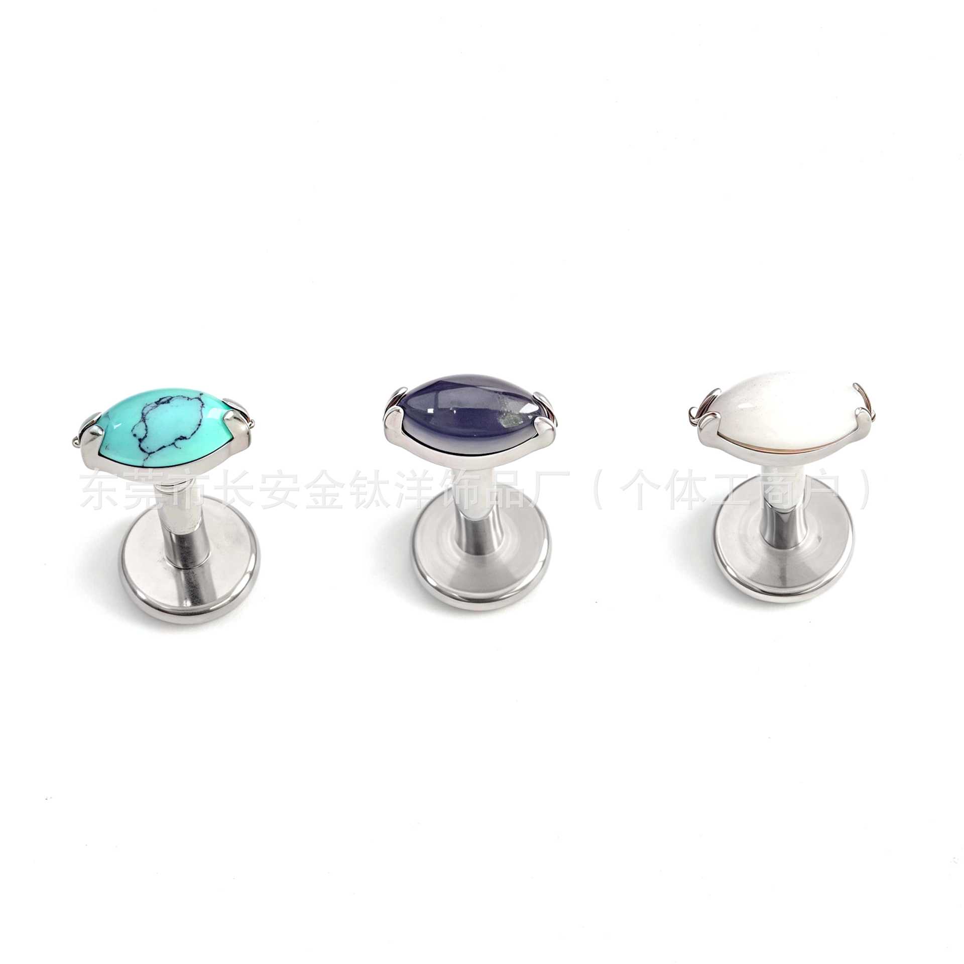 F136 Titanium Marquise Stone-Encrusted Natural Stone Lip Stud, Nose Stud, Ear Stud - G23 Titanium Alloy Body Piercing Jewelry - Image 3