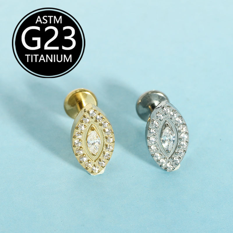 F-136 Full Diamond Demon Eye Titanium Piercing Jewelry Internal Thread Lip Stud Earring Marquise Zircon - Image 2