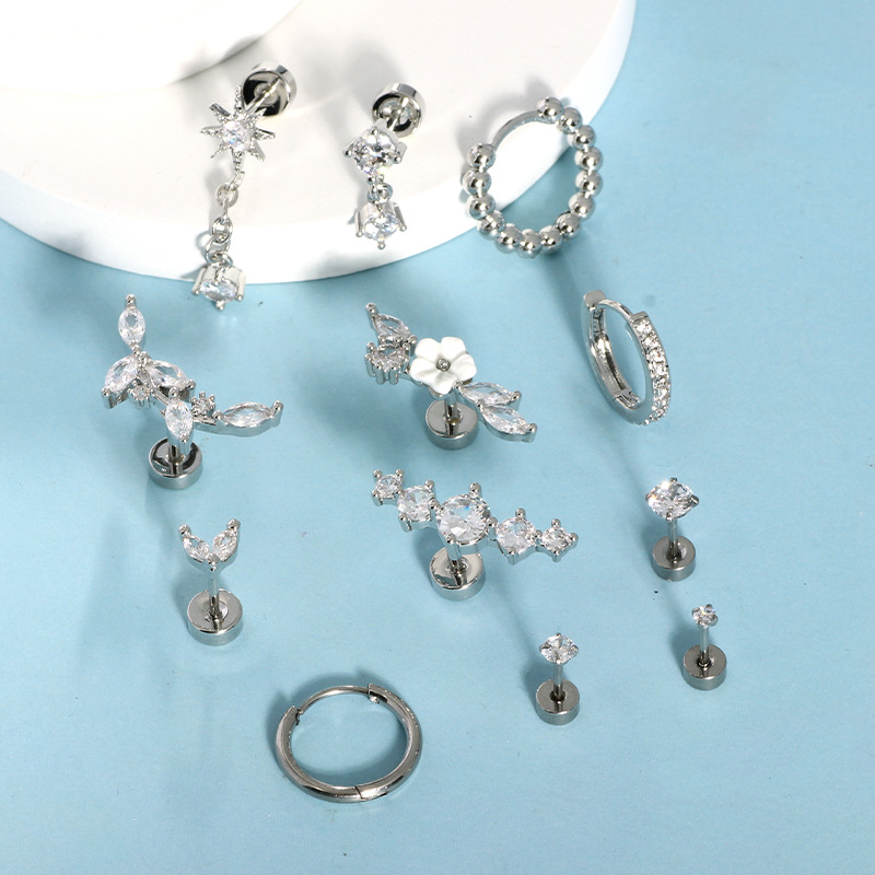 12-Piece Gold Stainless Steel Star Diamond CZ Earring Set - Cartilage Studs & Hoops - Image 4