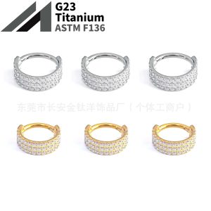 F136 Titanium Three-Layer Half-Studded Diamond Closed Ring Seamless Hoop Earrings Nose Ring Earrings G23 Titanium Alloy Piercing Jewelry