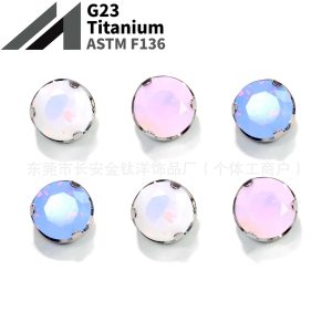 F136 Titanium Three-Prong Inlaid Opal Earrings Lip Studs Ear Bone Studs Body Piercing Jewelry G23 Titanium Alloy
