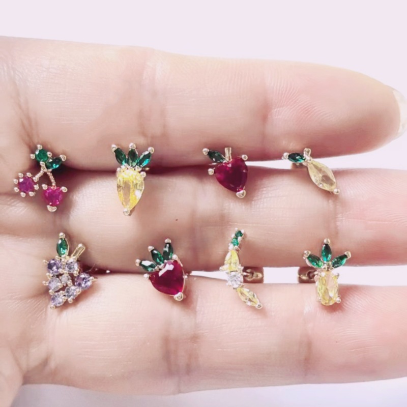 Copper Gold-Plated Ear Bone Nails Fruit Grape Pineapple Watermelon Summer Earrings Piercing Jewelry - Image 4