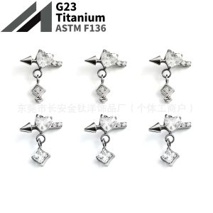 F136 Titanium Heart Cupid Zircon Earring Pendant Lip Piercing Nose Piercing Ear Bone Piercing G23 Titanium Alloy Jewelry