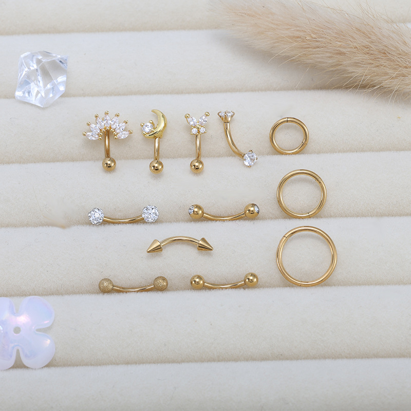 Zircon Flower Eyebrow Stud Ear Cartilage Piercing Jewelry Silver Tone 316L Surgical Steel - Image 2