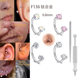 ASTM-F136 Titanium Horseshoe Ring Nose Ring C-Bar Nose Stud Lip Ring Eyebrow Ring Ear Bone Piercing Jewelry