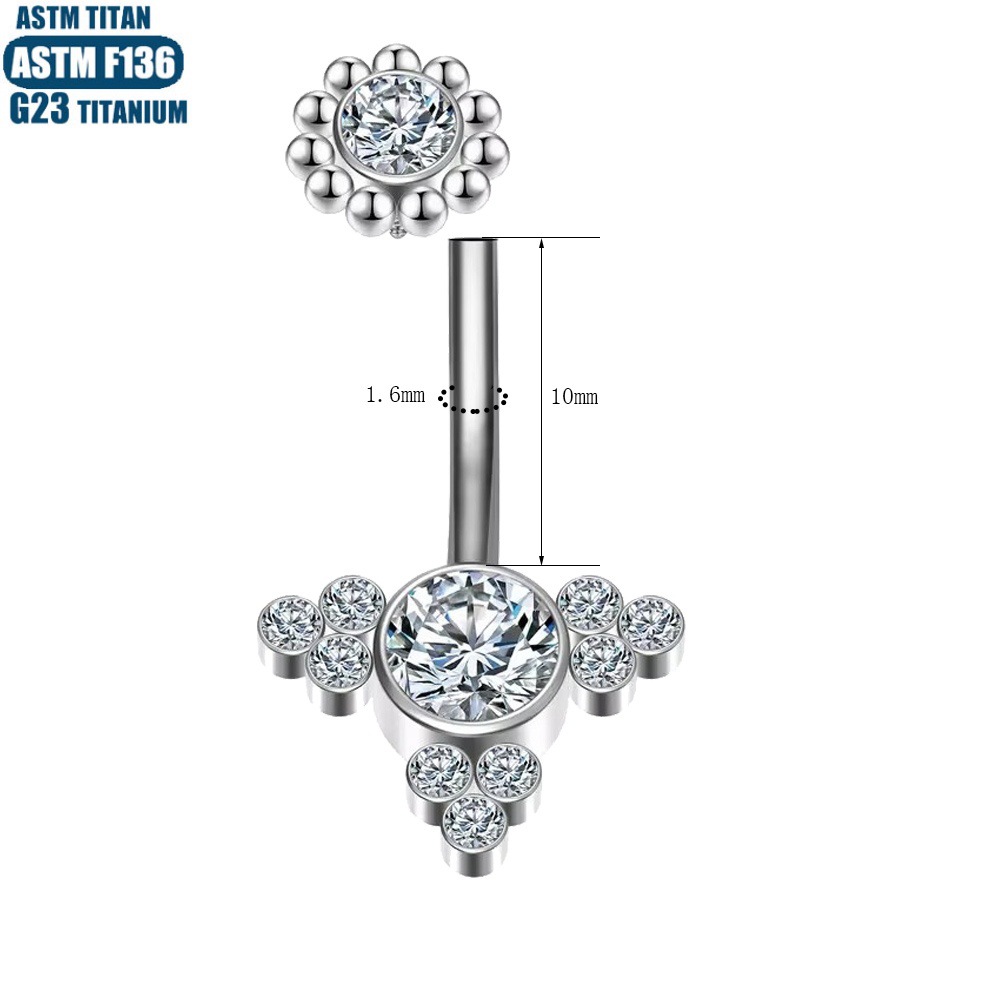 G23 Perforated Navel Ring Bead Cluster Zircon Internal Thread 14G Titanium Belly Button Ring - Image 4