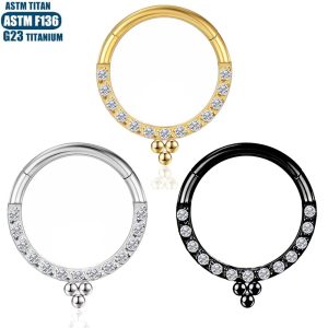 Hinged Titanium Earring Nose Ring with Zircon - 1.2mm Gauge Seamless Clicker Cartilage Hoop