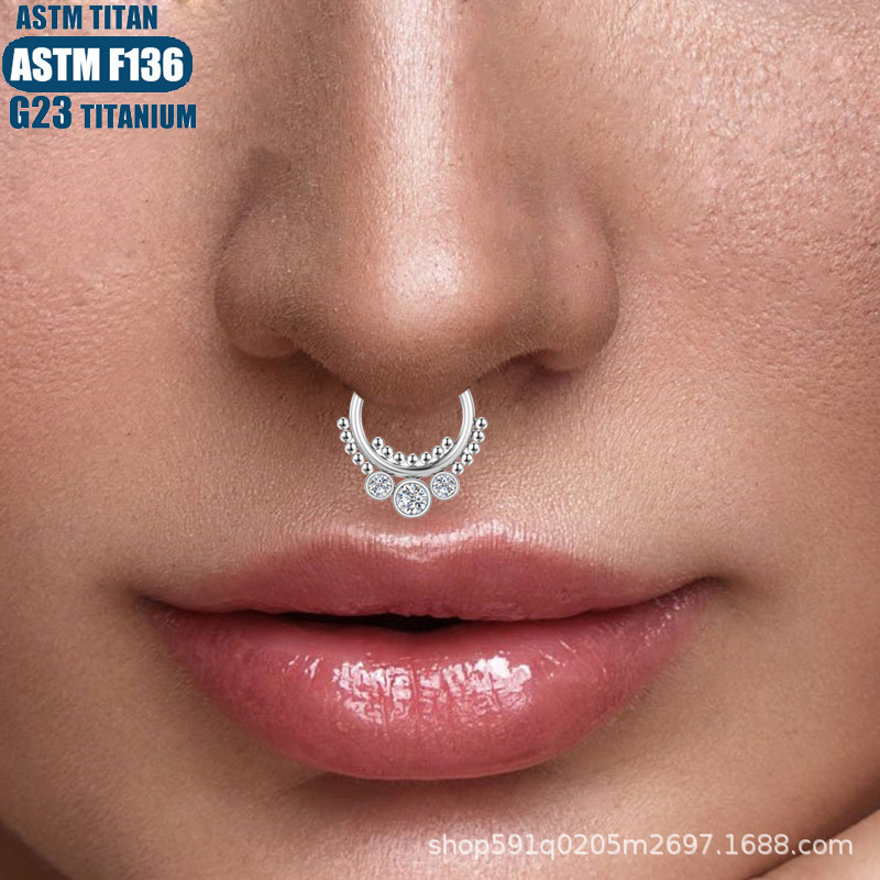 F136 Titanium Nose Ring Seamless Open Ring Hinge Clicker with Zircon Beads Cluster Nasal Septum Piercing Jewelry - Image 4