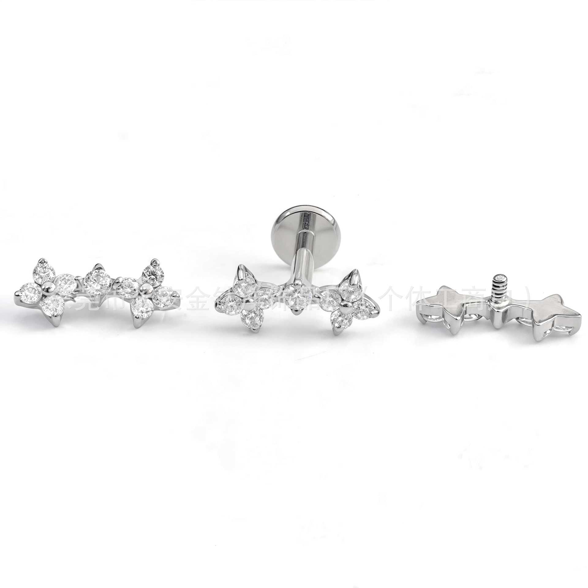F136 Titanium Four-Leaf Clover Zircon Lip Nail Earrings Ear Bone Nail G23 Titanium Alloy Body Piercing Jewelry - Image 4
