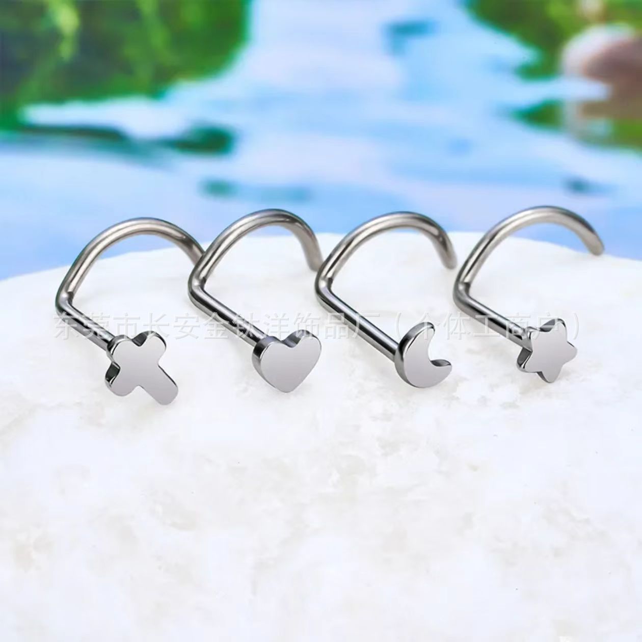 F136 Titanium Heart Five-Pointed Star Moon Cross Pin 5-Shaped Nose Nail Lip Nail G23 Titanium Alloy Piercing Jewelry - Image 4