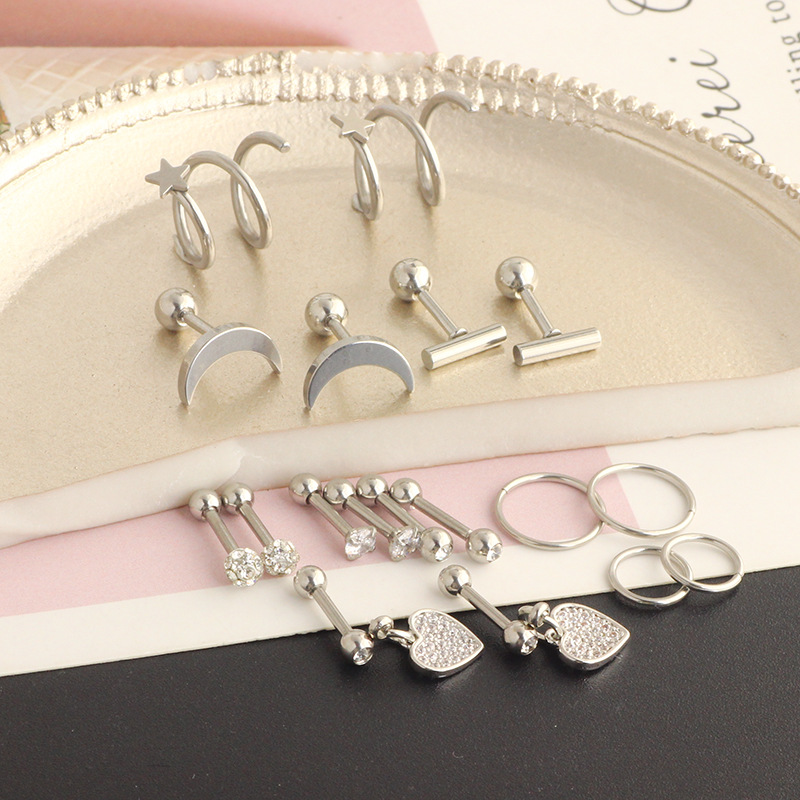 18Pcs 16G Stainless Steel Cartilage Tragus Earrings Studs for Men Body Piercing Jewelry - Image 2