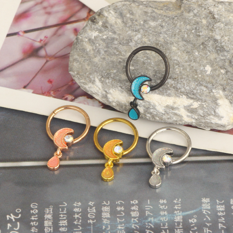 Stainless Steel Moon Nose Ring Star Nose Stud Hoop Piercing Jewelry for Cartilage Lip Ear - Rose Gold - Image 4