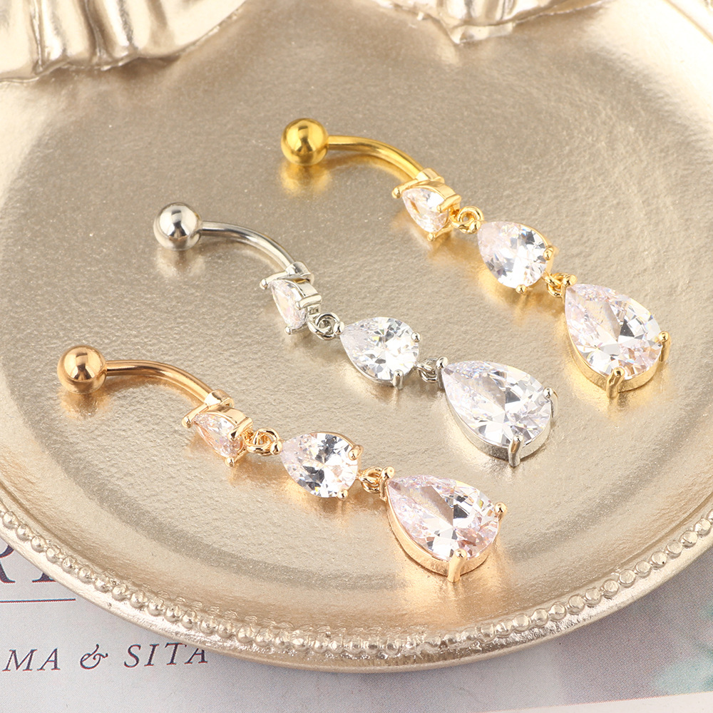 Fashion Water Drop Silver Zircon Belly Button Ring for Women Dangle Navel Piercing Jewelry - Image 2