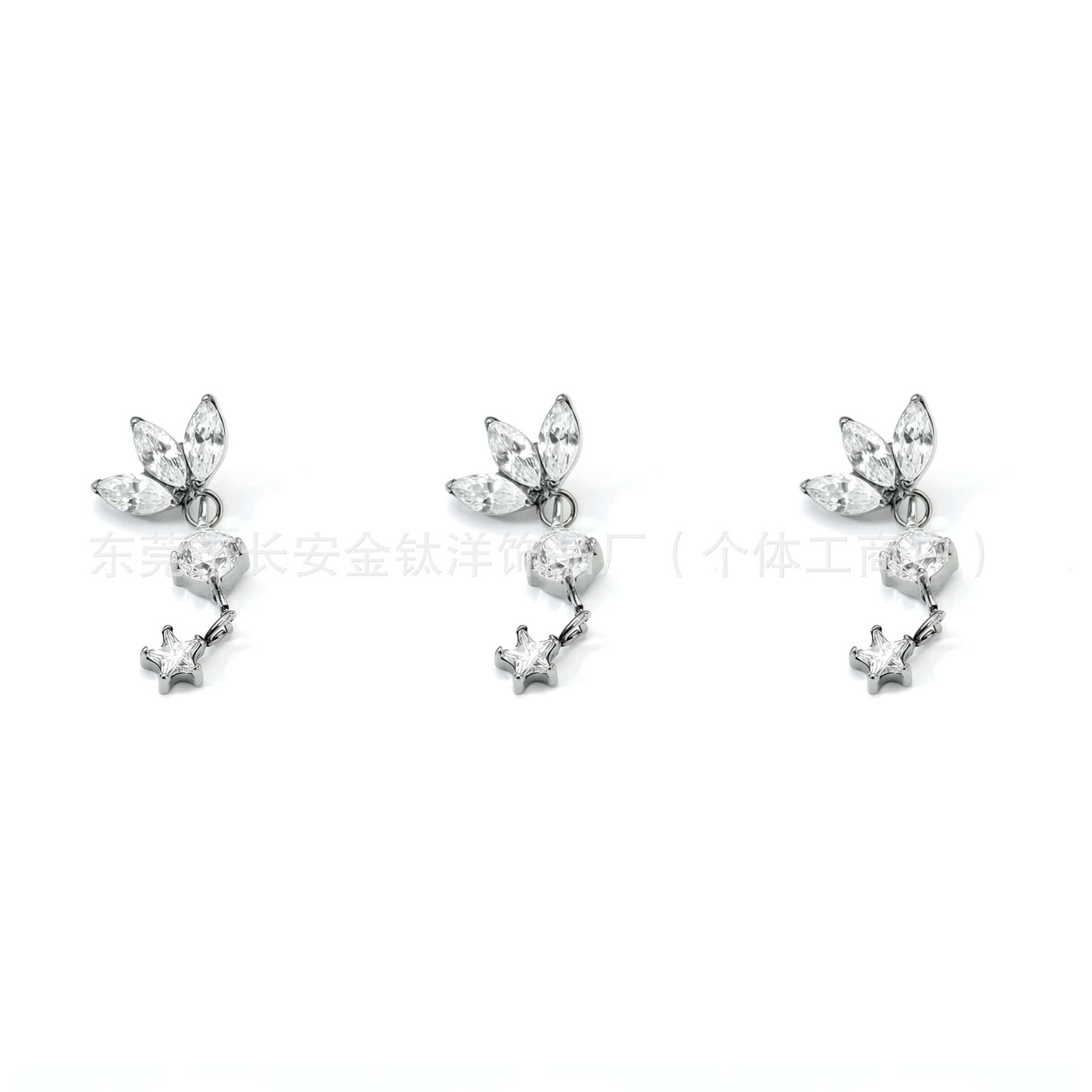 F136 Titanium Clover Five-Pointed Star Zircon Earrings Pendant Lip Piercing Nose Piercing Ear Studs G23 Titanium Alloy Piercing Jewelry - Image 2