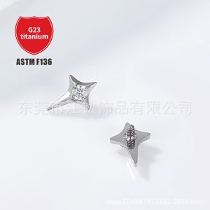 Four Mangxing Star Diamond Earring Cartilage Stud Implant Grade G23 Titanium Alloy Body Piercing Ear Bone Nail 1.2mm