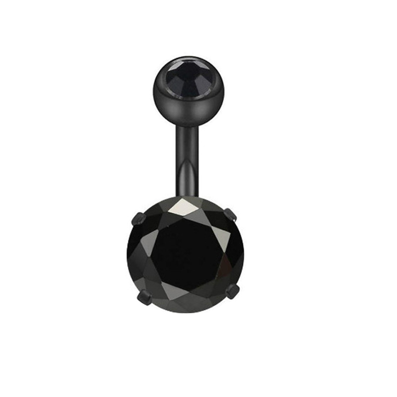 Stainless Steel Belly Button Ring with Zircon Geometric Design - Simple Style Belly Piercing Jewelry - Image 2