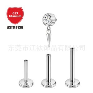 F136 Titanium Stud Earrings Diamond-Embedded Sharp Cone Pendant Lip Nail Cross-Border G23 Titanium Alloy Body Piercing Ear Bone Nail