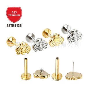 G23 Titanium Alloy Cartilage Bee Stud Earring, Polished Fashion 316L Surgical Steel Body Piercing Jewelry for Women Men