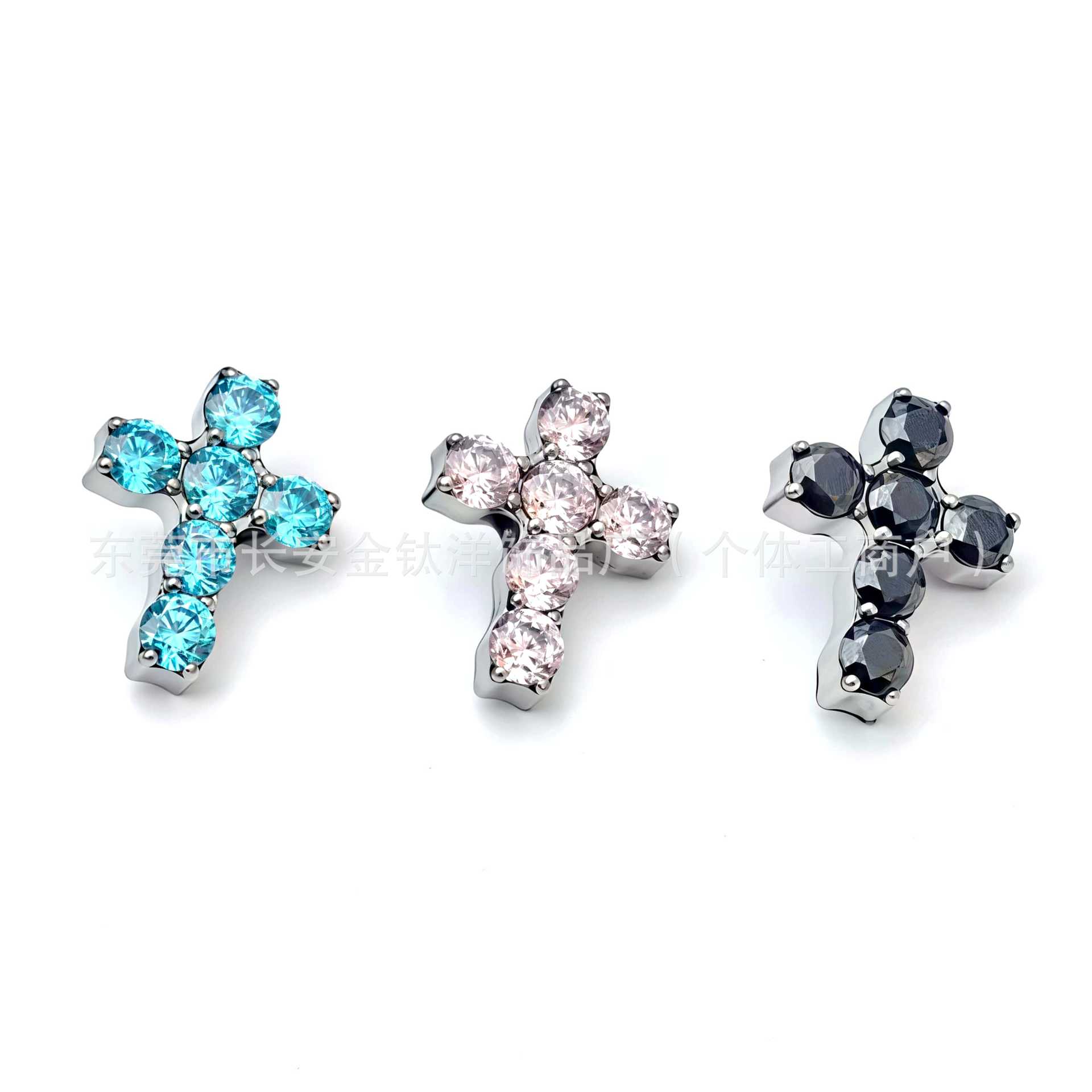 F136 Titanium Full Diamond Cross Inlaid Zircon Lip Stud Ear Stud Ear Bone Stud G23 Titanium Alloy Body Piercing Jewelry - Image 3