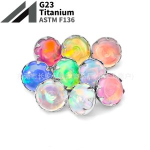 F136 Titanium Serrated Jelly Aurora Opal Embedded Lip Piercing Ear Piercing Navel Piercing G23 Titanium Alloy Body Jewelry