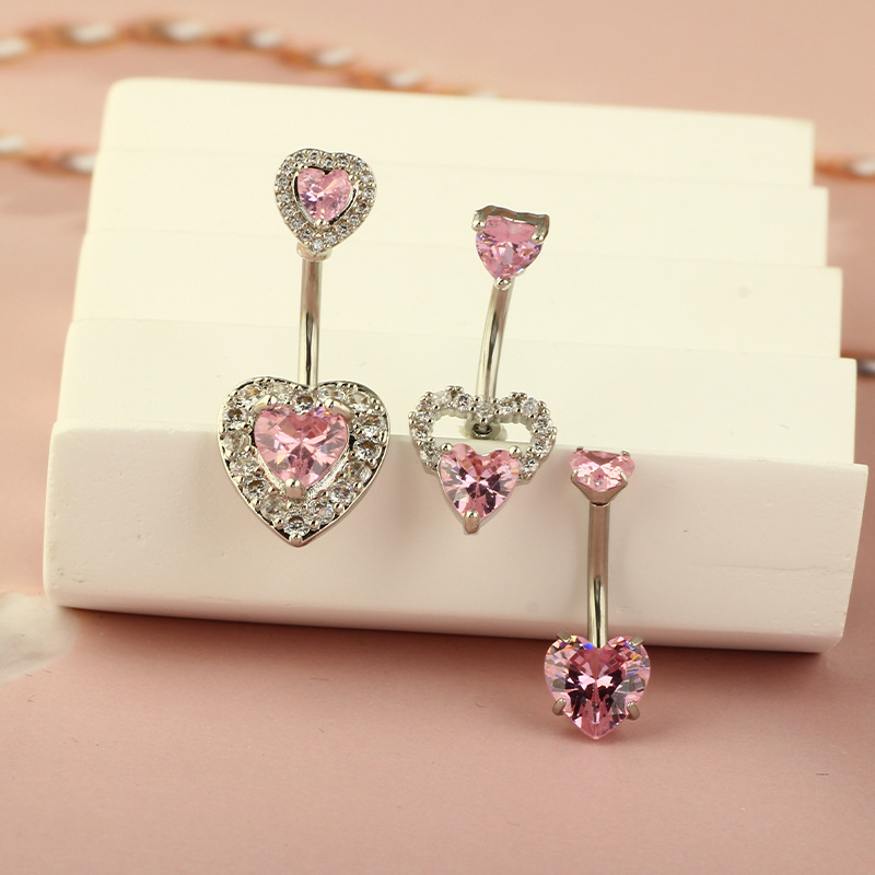 New Heart-Shaped CZ Belly Button Ring Stainless Steel Dangle Navel Piercing Jewelry Summer 2024 - Image 3
