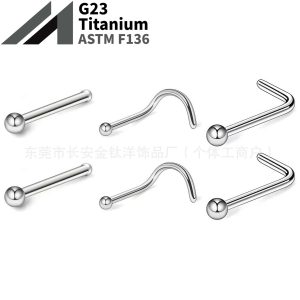F136 Titanium Ball Pin L-Shaped 7-Shaped Lip Nose Ring Septum G23 Titanium Alloy Piercing Jewelry