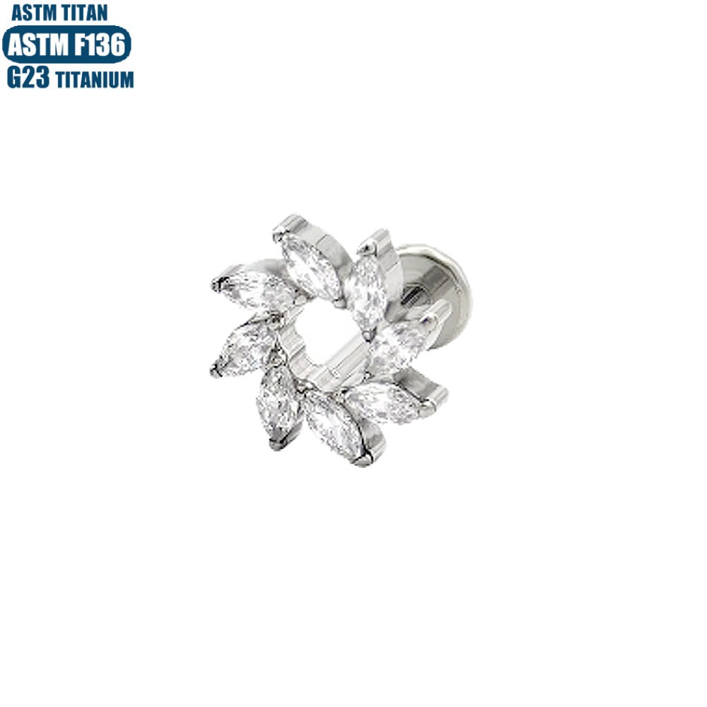 F136 Titanium Alloy Flower Lip Ring with CZ Stone Internally Threaded Lip Piercing Jewelry Gold - Image 3